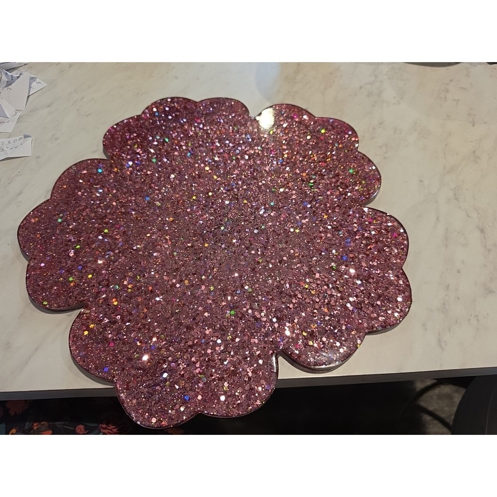 Handmade Resin 14 Inch Flower Re Decorative Plate Coffee Holder Station Reversib